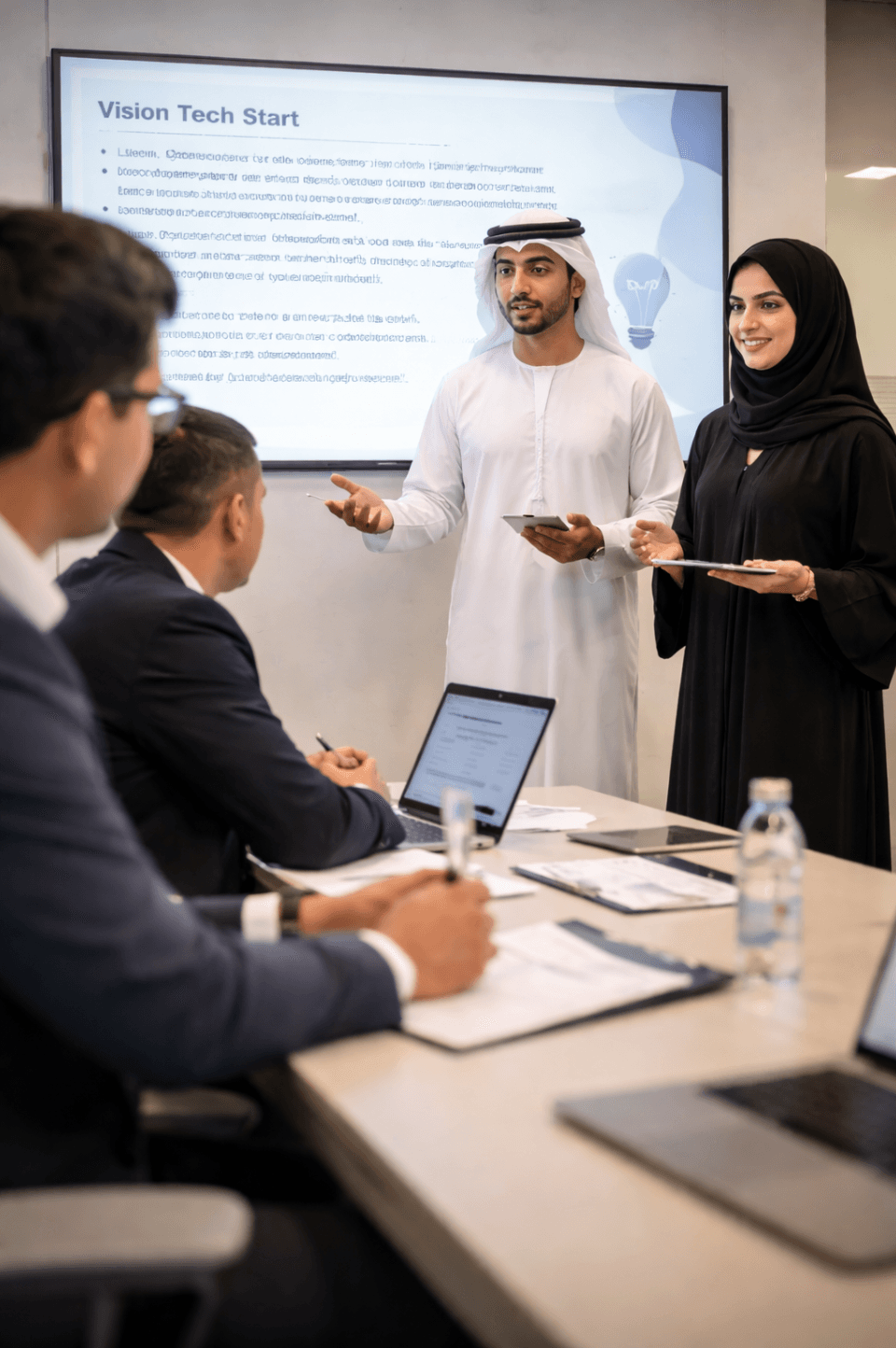 Professionals presenting at a startup session